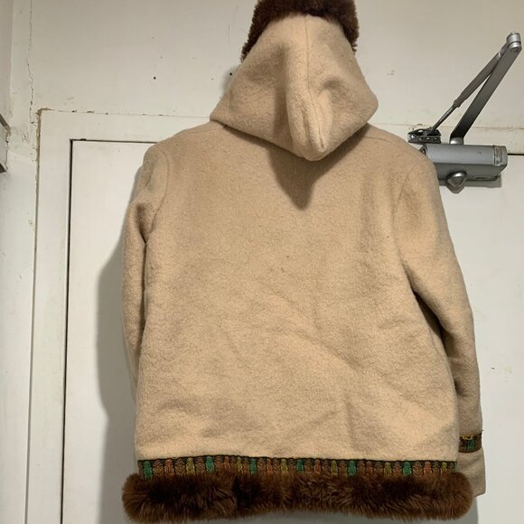 VINTAGE HUDSON'S BAY WOOL FAUX FUR TRIM HOODED JACKETS SIZE S - Picture 1 of 12